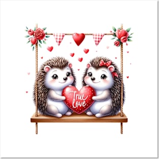 Valentine Hedgehog Couple On Swing Posters and Art